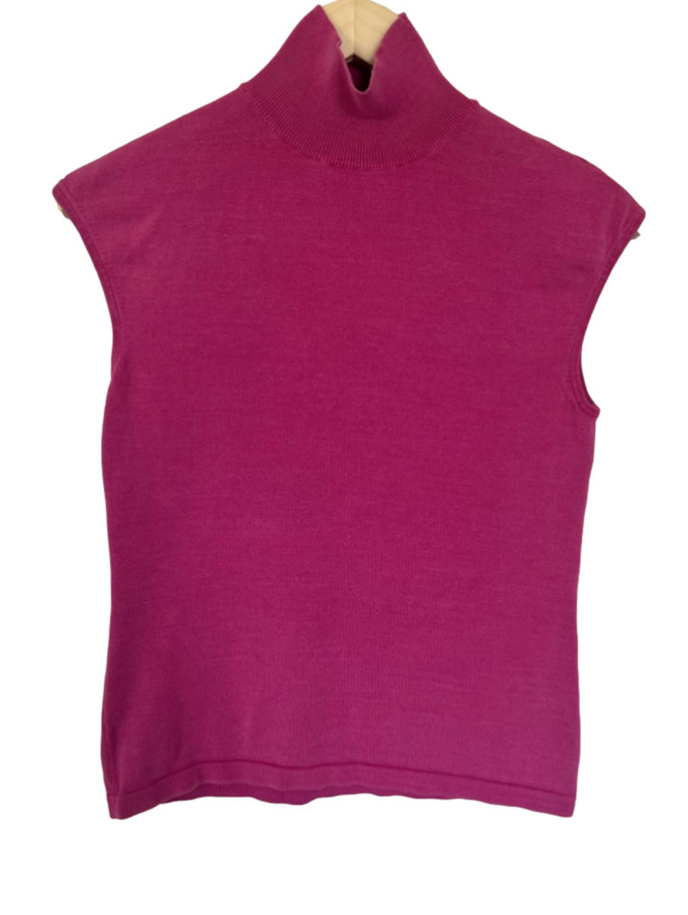 Pink Sleeveless Turtleneck Cap Sleeve Sweater Silk Blend Stretch Fitted Shirt